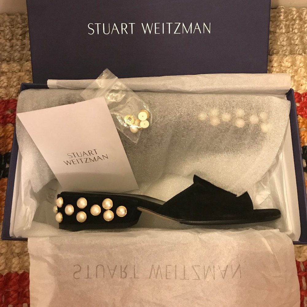 STUART WEITZMAN Black Suede Sliderpearl